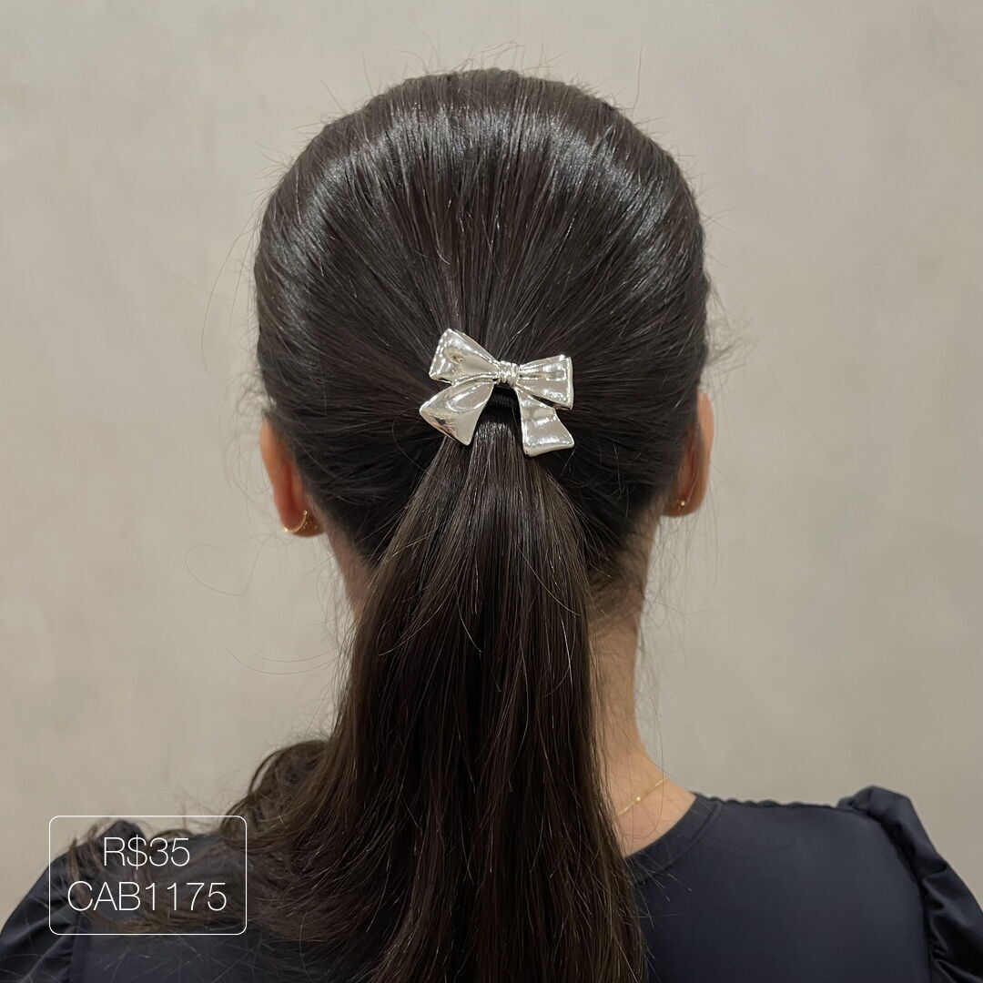 Pony Cuff Laço Liso Prateado